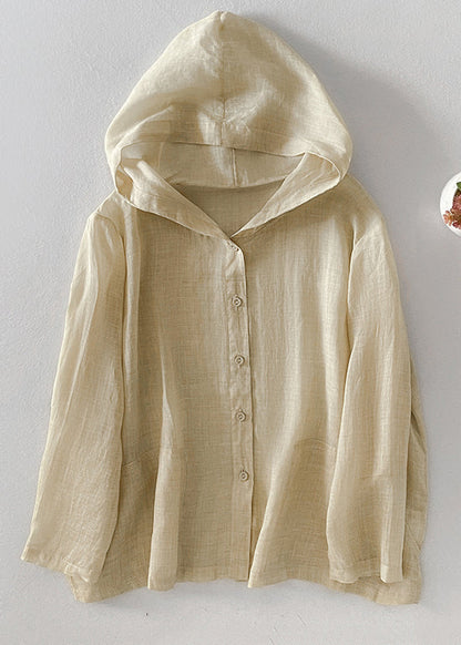 Fall Pockets Pink Simple Button Cotton Hooded Shirt