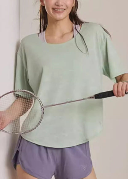 Haut simple à manches courtes et col rond pour le yoga, rose