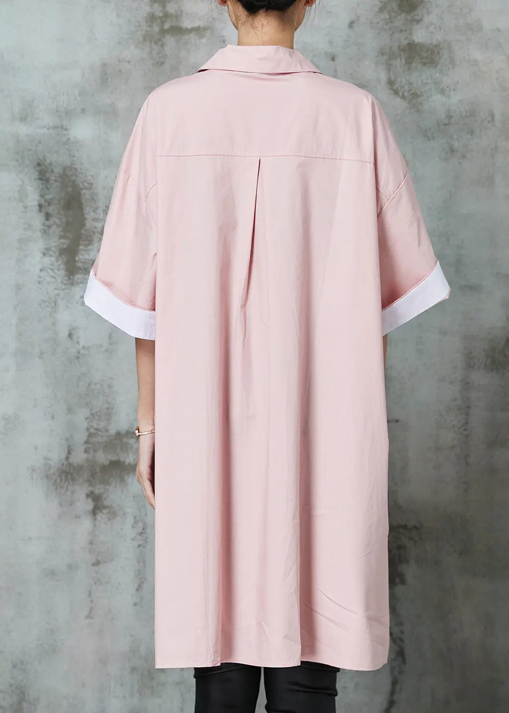 Simple Pink Oversized Cotton Shirt Dress Spring JK1002 Ada Fashion