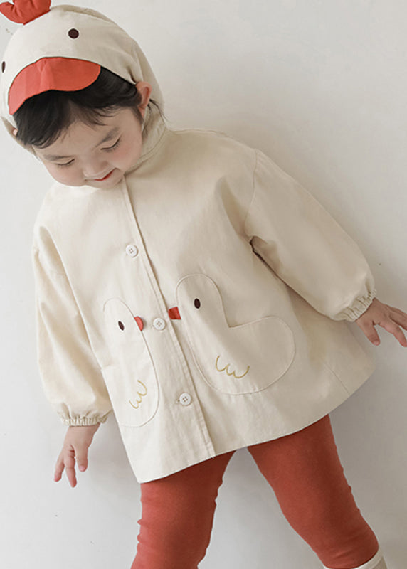 Simple Pink Print Button Girls Hooded Coat Fall QV034