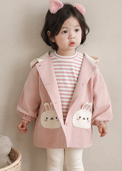 Manteau à capuche simple à imprimé rose pour fille Automne QV034