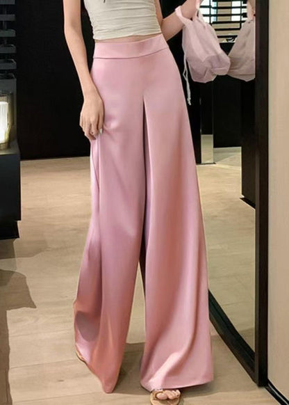 Seidenhose mit hoher, fester Taille und weitem, rosafarbenem, schlichtem Bein