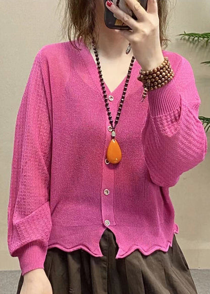 Simple Pink V Neck Button Ice Silk UPF 50+ Coat Summer BV083