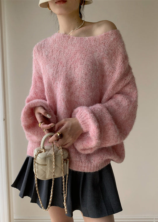 Simple Pink V Neck Cozy Cotton Knit Sweaters Winter WY021