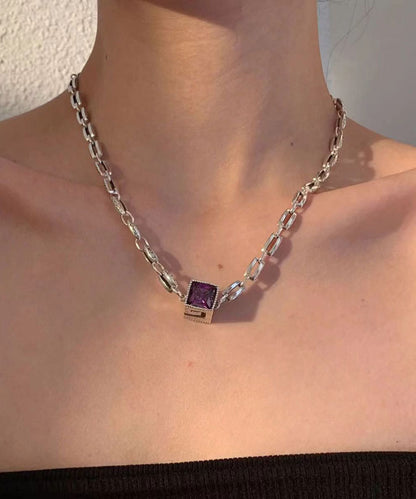 Collier pendentif simple en argent sterling et cristal violet KX1005