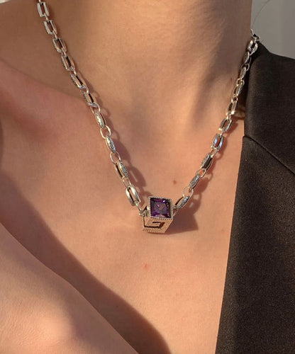 Collier pendentif simple en argent sterling et cristal violet KX1005