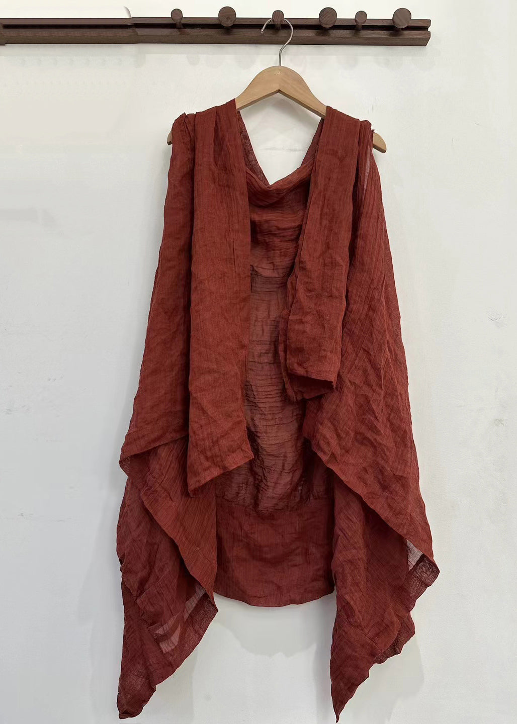 Simple Red Asymmetrical Solid Linen Cardigan Sleeveless MN074