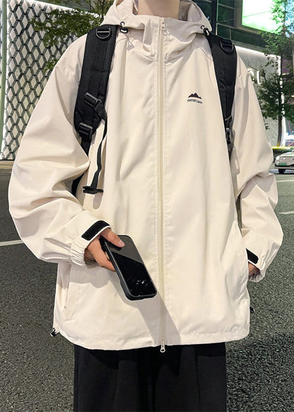 Manteaux homme simple uni rouge zippé à capuche coton printemps