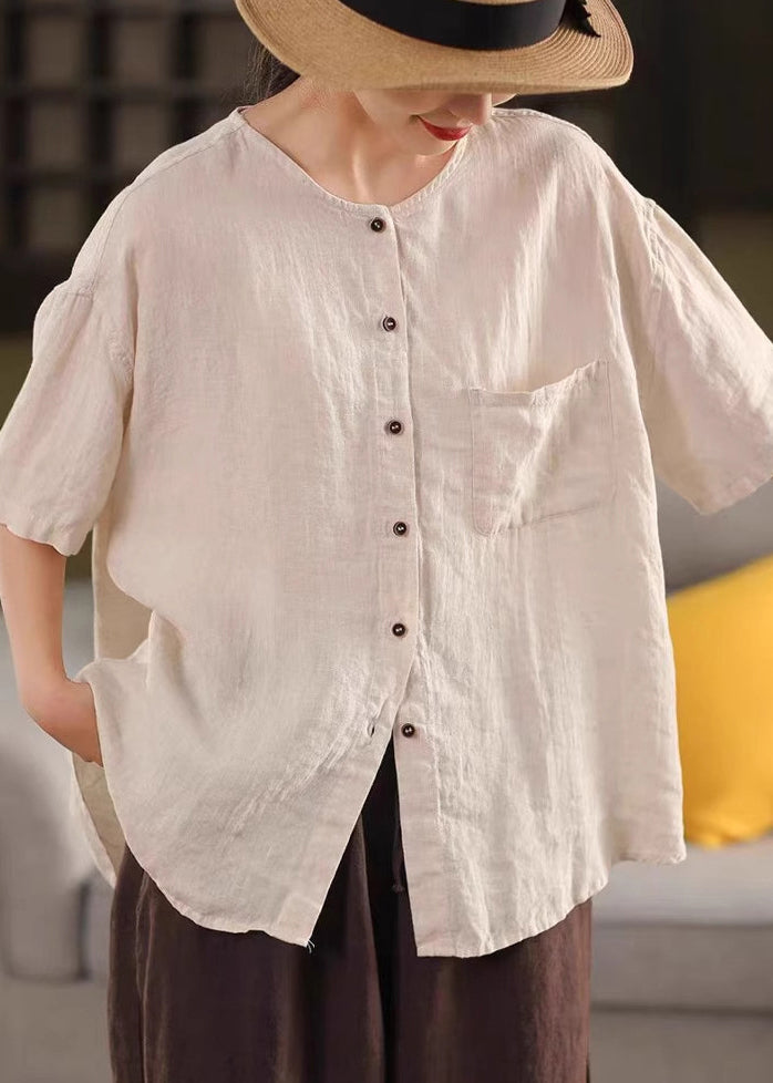 Leinenknopf Einfache Rote Taschen Hemd Hals Sommer O