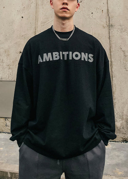 O-Ausschnitt Hemd Brief Frühling Baumwolle T Herren Solide Einfach Rot