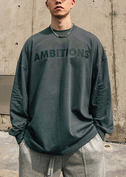 O-Ausschnitt Hemd Brief Frühling Baumwolle T Herren Solide Einfach Rot