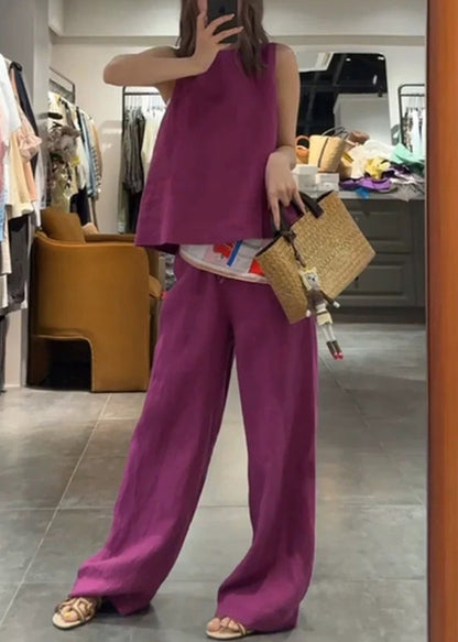 Hals-Set-Stücke Hose Zwei Leinen Rose O Und Einfache Tank Solid