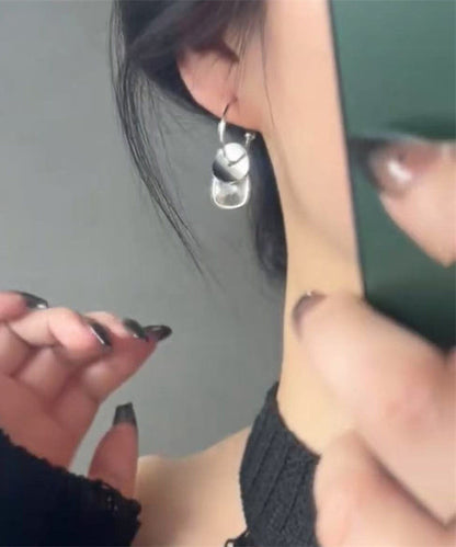 Stainless Earrings Crystal Simple Drop Disk Steel Silk