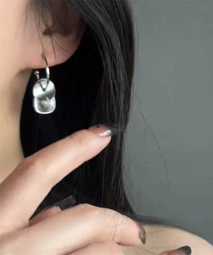Stainless Earrings Crystal Simple Drop Disk Steel Silk
