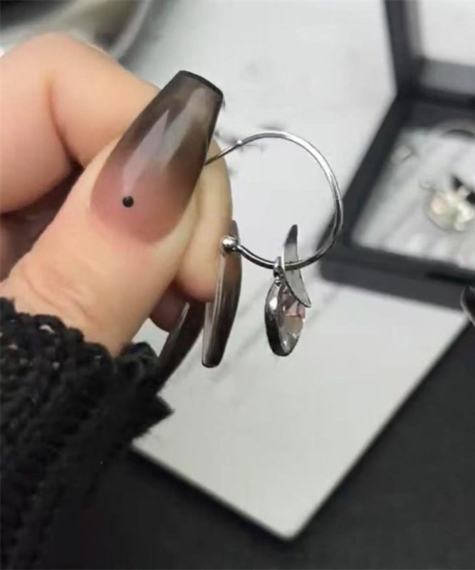 Stainless Earrings Crystal Simple Drop Disk Steel Silk