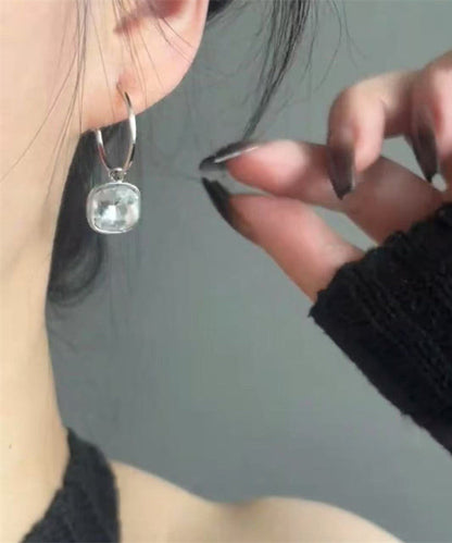 Stainless Earrings Crystal Simple Drop Disk Steel Silk