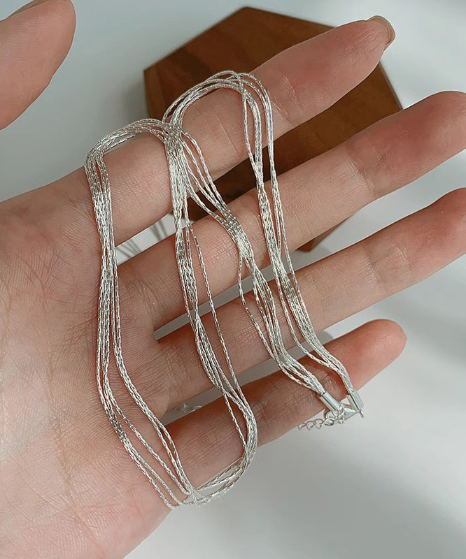 Collier simple en soie et argent sterling à plusieurs niveaux PO026