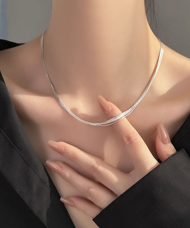 Collier simple en soie et argent sterling à plusieurs niveaux PO026