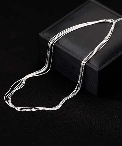 Collier simple en soie et argent sterling à plusieurs niveaux PO026