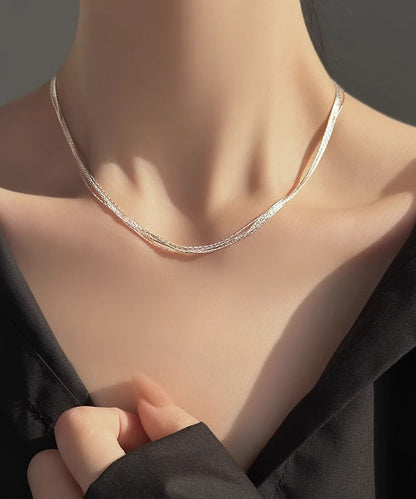 Collier simple en soie et argent sterling à plusieurs niveaux PO026