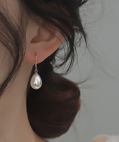 Silver Sterling Drop Pearl Earrings Silk Simple