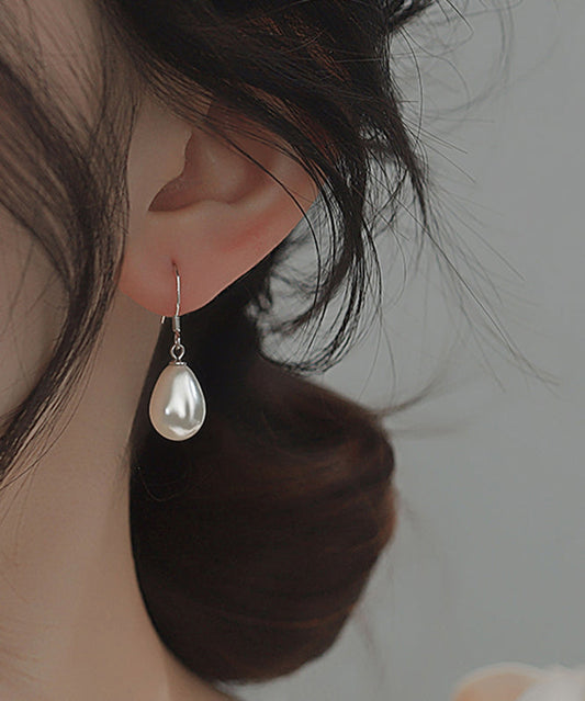 Silver Sterling Drop Pearl Earrings Silk Simple