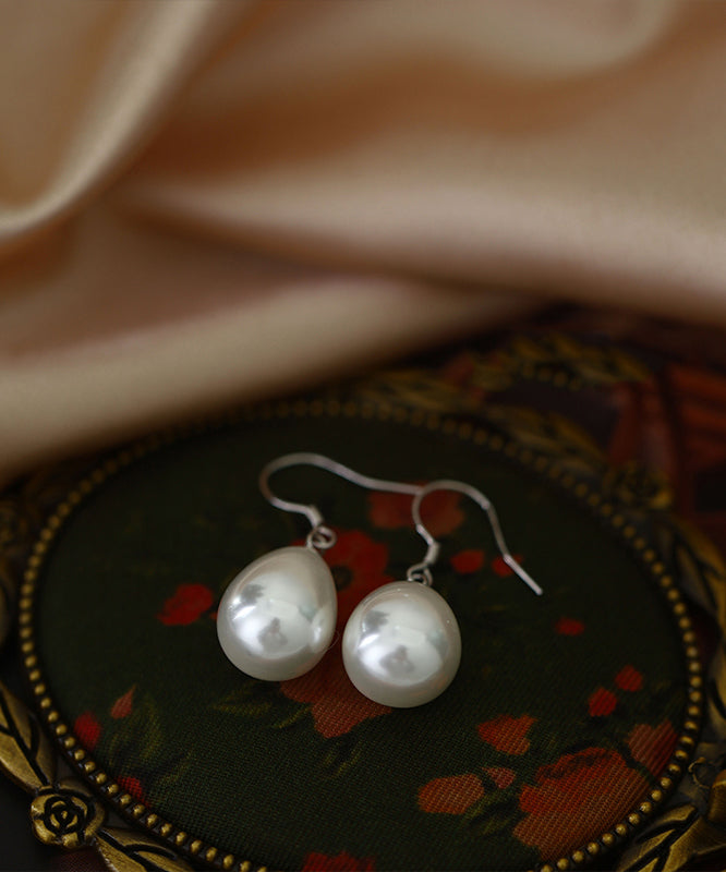 Silver Sterling Drop Pearl Earrings Silk Simple