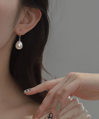 Silver Sterling Drop Pearl Earrings Silk Simple