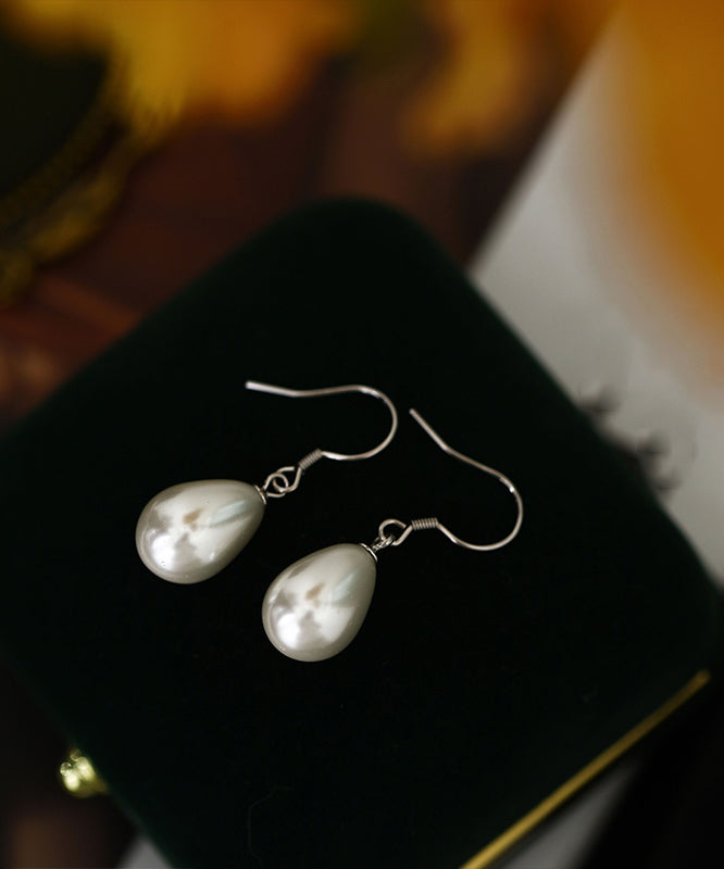 Silver Sterling Drop Pearl Earrings Silk Simple