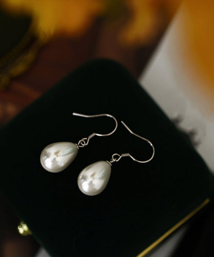 Silver Sterling Drop Pearl Earrings Silk Simple