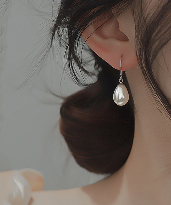 Silver Sterling Drop Pearl Earrings Silk Simple