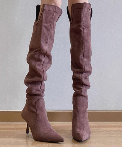 Simple Splicing High Heel Boots Purple Suede TP009