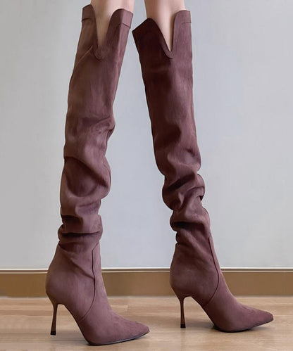 Simple Splicing High Heel Boots Purple Suede TP009