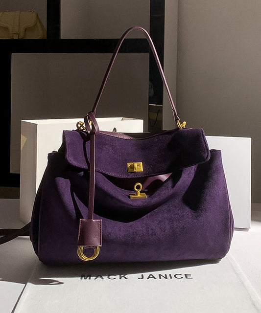 Capacity Versatile Shoulder Suede Bag Purple Faux Large Simple