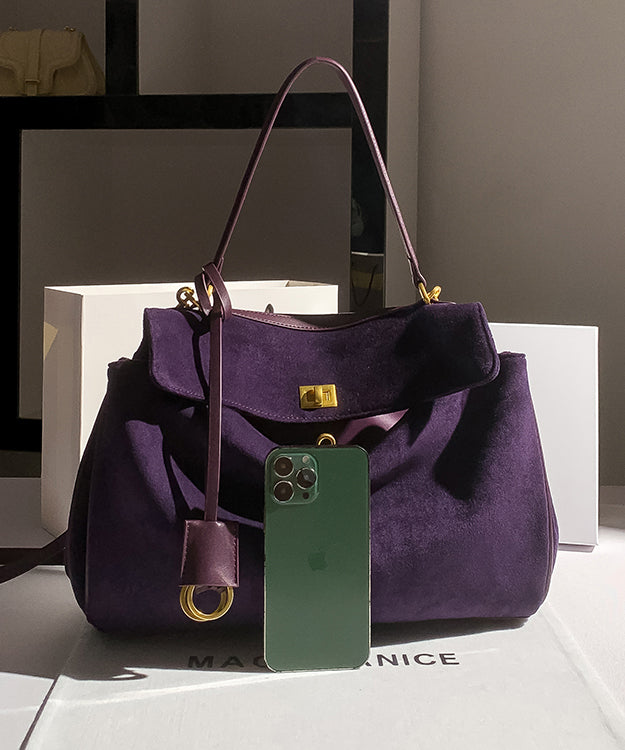 Capacity Versatile Shoulder Suede Bag Purple Faux Large Simple