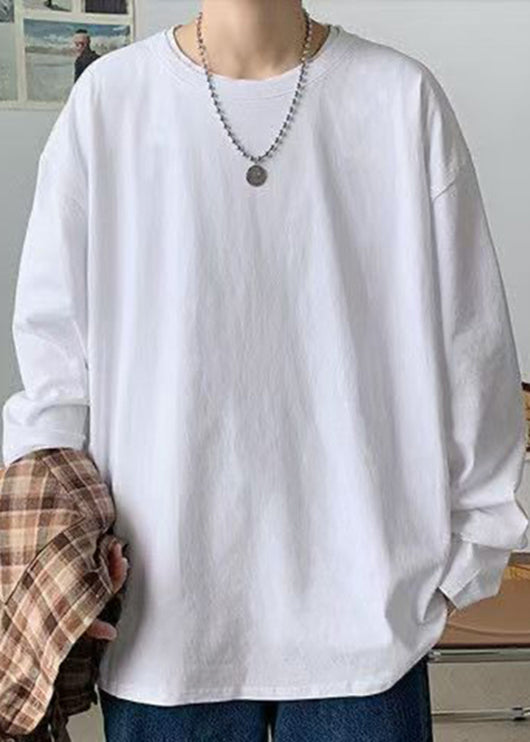 T-shirt simple et polyvalent en coton blanc à col rond pour homme, automne EQ019