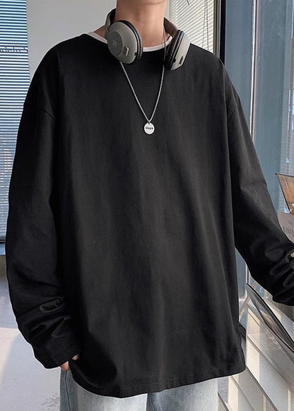 T-shirt simple et polyvalent en coton blanc à col rond pour homme, automne EQ019