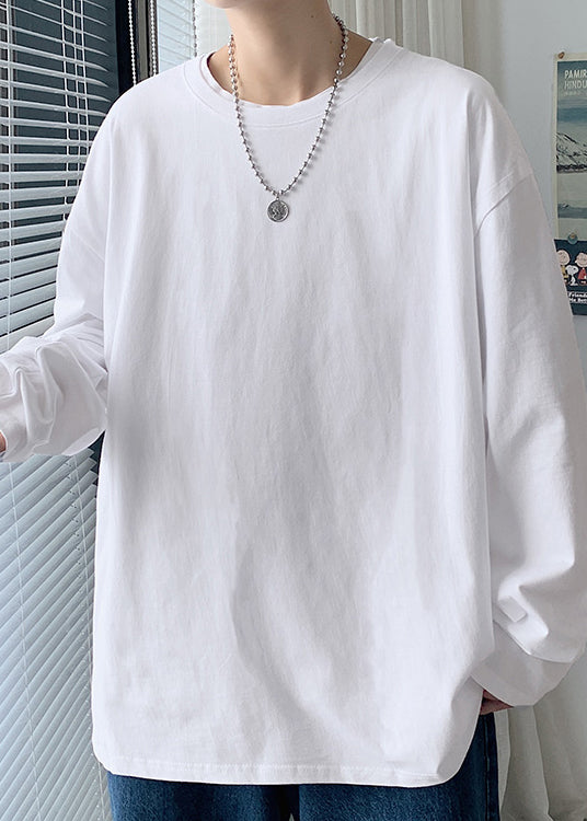 T-shirt simple et polyvalent en coton blanc à col rond pour homme, automne EQ019