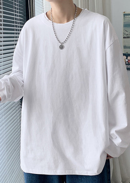 T-shirt simple et polyvalent en coton blanc à col rond pour homme, automne EQ019