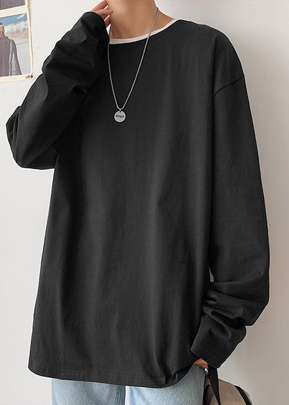 T-shirt simple et polyvalent en coton blanc à col rond pour homme, automne EQ019