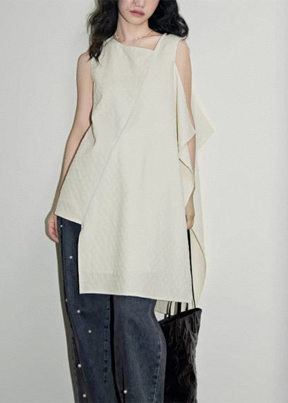 Hemden Patchwork Weiß Einfach Asymmetrisch Sommer