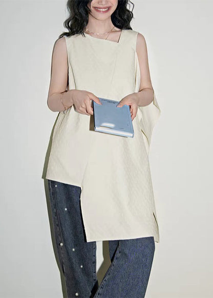 Hemden Patchwork Weiß Einfach Asymmetrisch Sommer