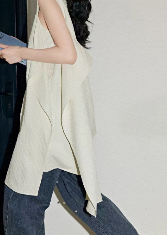 Hemden Patchwork Weiß Einfach Asymmetrisch Sommer