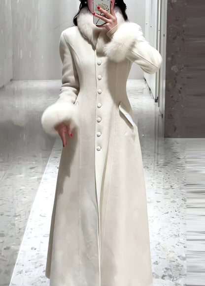 Manteau simple en laine à boutons blancs et fourrure patchwork, printemps TY001