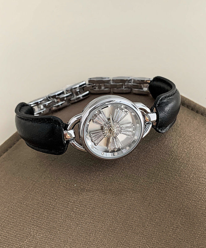 Einfache Kristall Hardlex Zirkon Leder Weiß Uhren