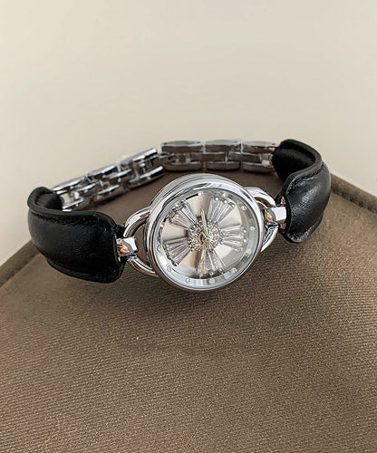 Einfache Kristall Hardlex Zirkon Leder Weiß Uhren