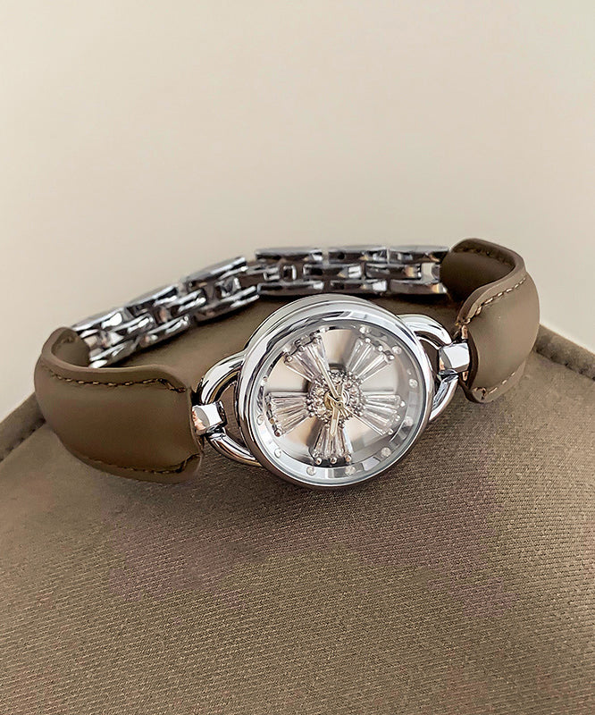 Einfache Kristall Hardlex Zirkon Leder Weiß Uhren