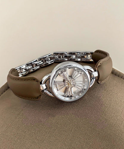 Einfache Kristall Hardlex Zirkon Leder Weiß Uhren