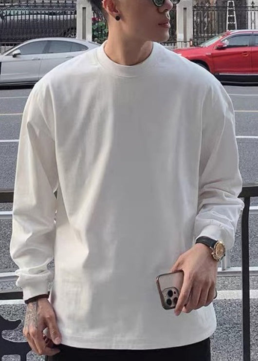 T-shirt simple blanc à col rond en coton pour homme, idéal pour l'automne (EQ014)