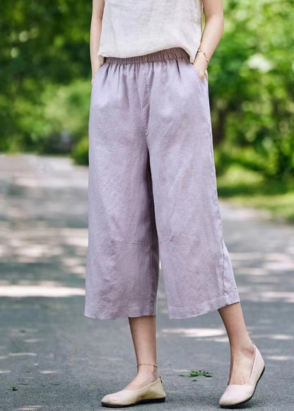 Pantalon d'été court en lin blanc avec poches simples et élastiques